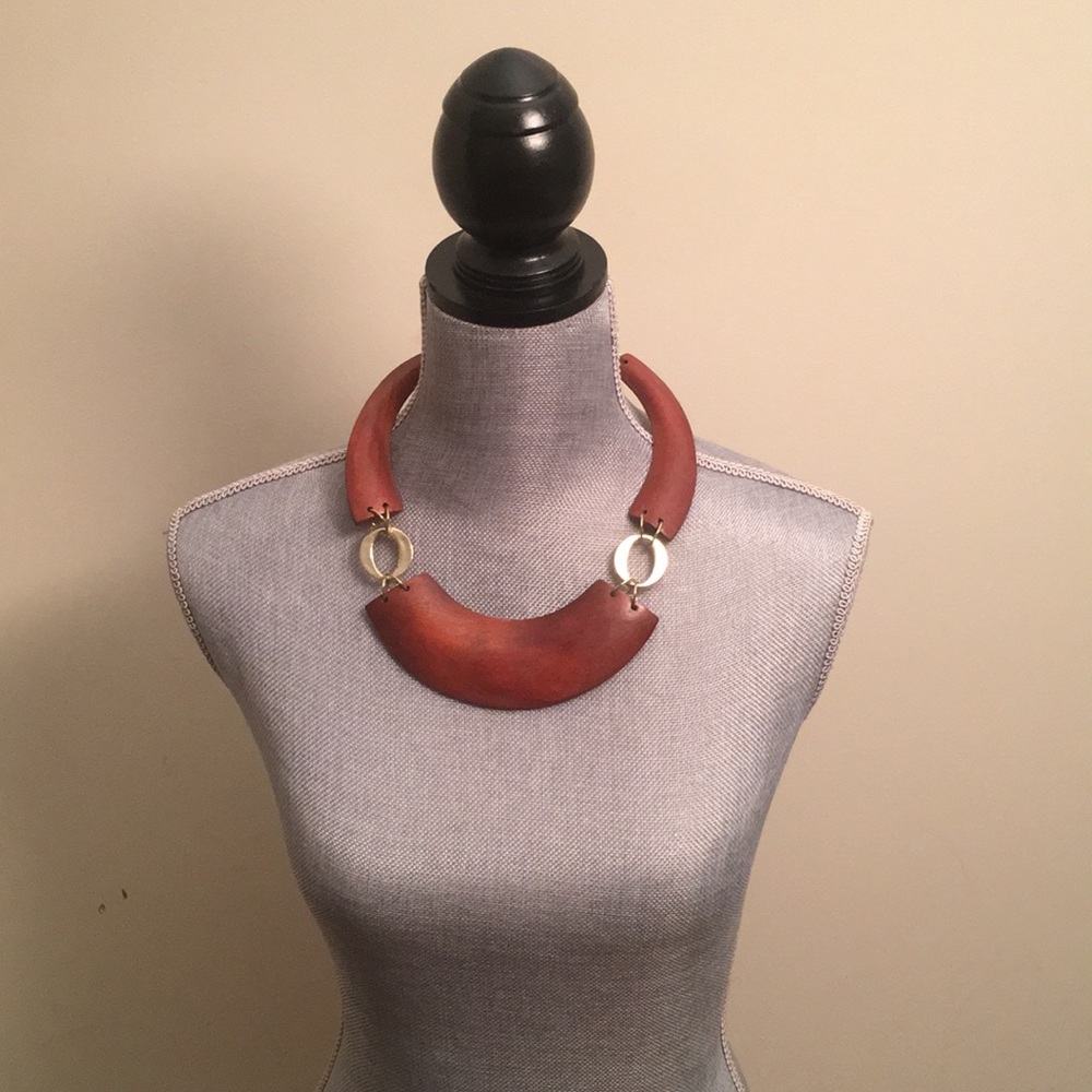 NWT Wood with Gold Accent Necklace and Earrings